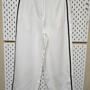 Women's White Wide Leg Pants with Black Trim